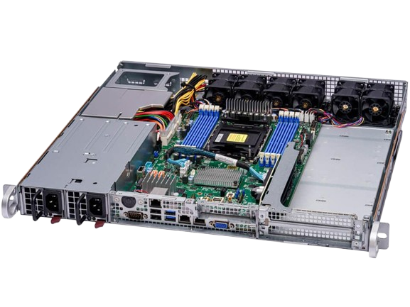 Open Supermicro server chassis showing motherboard and PCIe slots